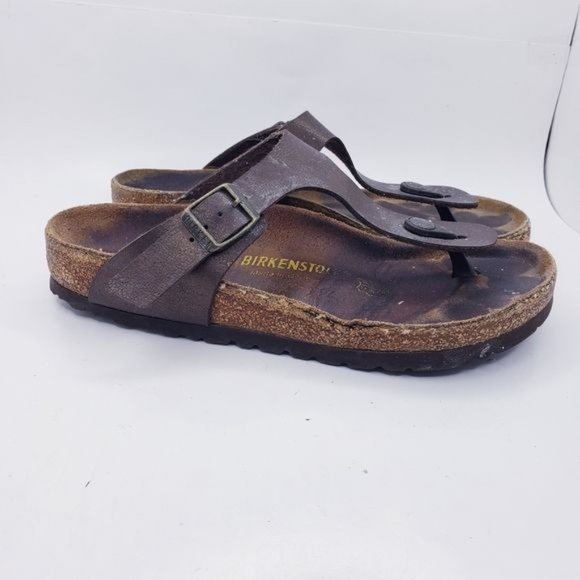 Birkenstock Gizeh Brown Slip On Leather Thong Sandals Women's Size 6 - Picture 2 of 12